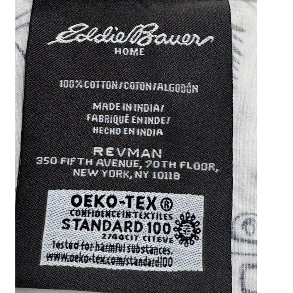Eddie Bauer Flat Sheet Twin Winter Cabin Deer Camping Print White